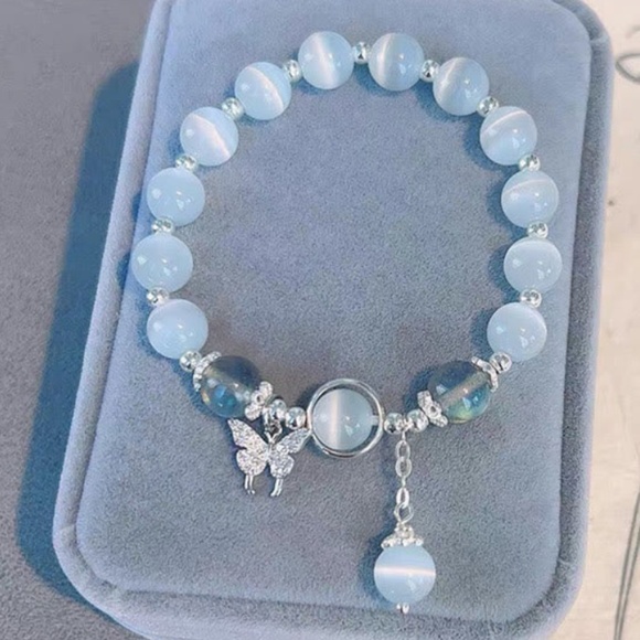 Butterfly Moonstone & Cat's Eye Chrysoberyl Stretch Bracelet - Picture 2 of 5